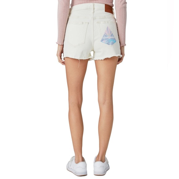 NWT Lucky Brand White Pink Floyd Frayed High Waist‎ Denim Mom Shorts Size… - Picture 2 of 15